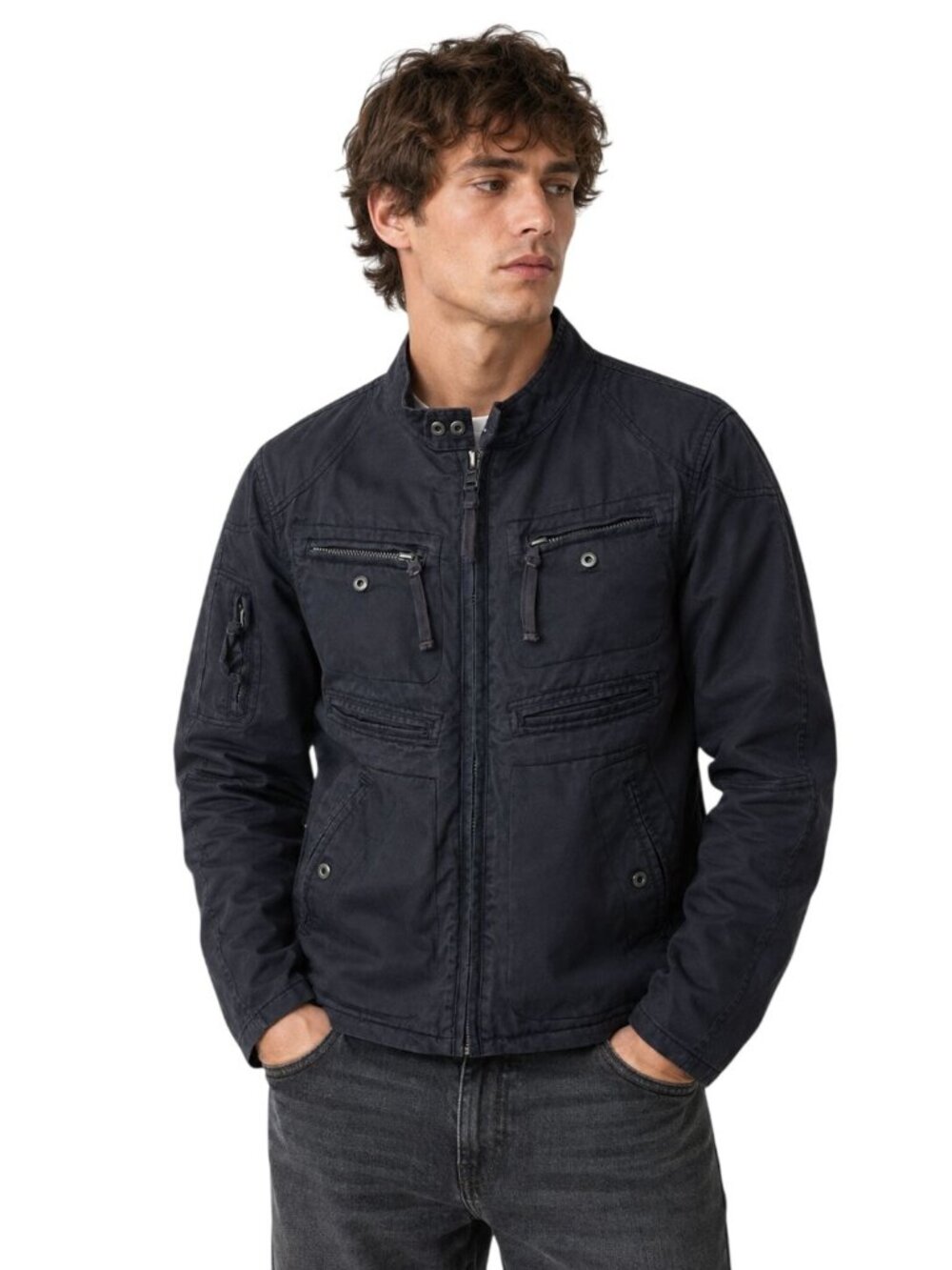Diesel Rising Sun Racer Moto Jacket Mens Medium Gray Cotton Utility Cafe Racer B